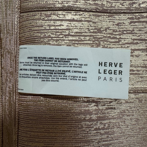 Herve Leger Criss Cross Rose Gold Foil Off The Shoulder Bandage Dress - Picture 10 of 10